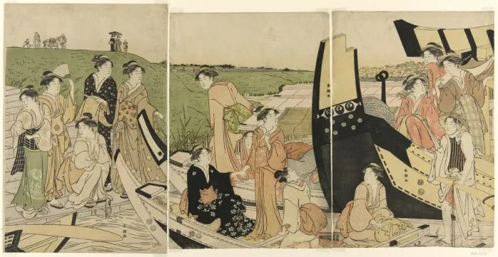 Framed Print : Pleasure Boats at a Landing, c. 1780 / 1801. Creator: Katsukawa Shuncho Framed Print : Pleasure Boats at a Landing, c. 1780 / 1801. Creator: Katsukawa Shuncho