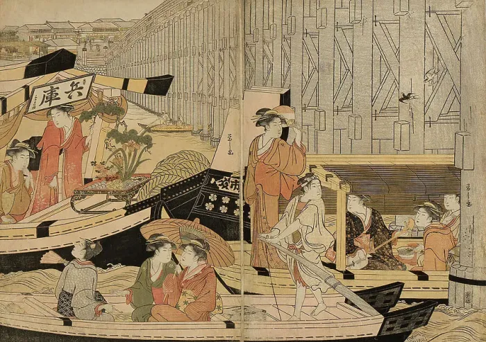 Framed Print : Pleasure Boats on the Sumida River, c. 1792. Creator: Hosoda Eishi Framed Print : Pleasure Boats on the Sumida River, c. 1792. Creator: Hosoda Eishi