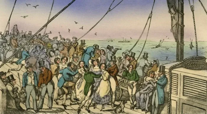 Framed Print : The Pleasures of a Margate Steam Packet, 1838. Artist: Henry Thomas Alken Framed Print : The Pleasures of a Margate Steam Packet, 1838. Artist: Henry Thomas Alken