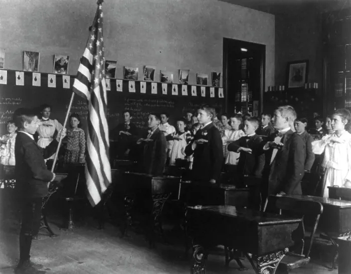 Framed Print : Pledge of allegiance to the flag, 8th Division, (1899?). Creator: Frances Benjamin Johnston Framed Print : Pledge of allegiance to the flag, 8th Division, (1899?). Creator: Frances Benjamin Johnston