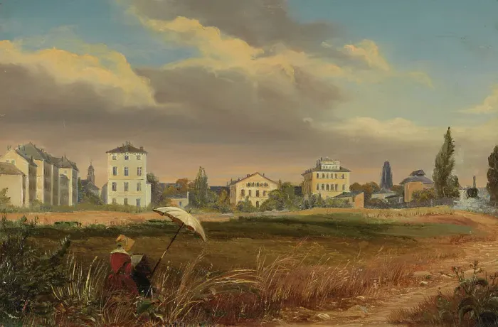 Framed Print : Plein Air Painter at the Outskirts of the City, c.1840. Creator: Eugen Friedrich Peipers Framed Print : Plein Air Painter at the Outskirts of the City, c.1840. Creator: Eugen Friedrich Peipers