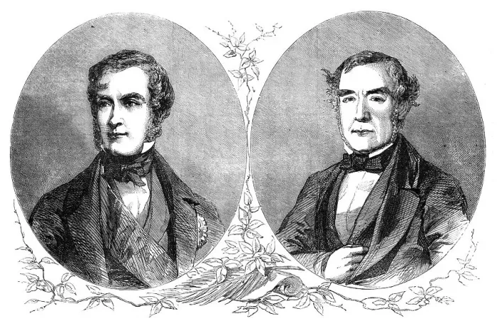 Framed Print : Plenipotentiaries at the Peace Conference: The Earl of Clarendon (England), Baron de Bourqueney (Fra Creator: Unknown) Framed Print : Plenipotentiaries at the Peace Conference: The Earl of Clarendon (England), Baron de Bourqueney (Fra Creator: Unknown)
