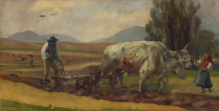 Framed Print : Ploughing, 1913. Creator: Jozef Hanula Framed Print : Ploughing, 1913. Creator: Jozef Hanula