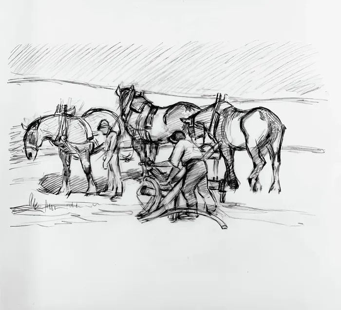 Framed Print : Ploughing on the Downs, c1907. Creator: Robert Polhill Bevan Framed Print : Ploughing on the Downs, c1907. Creator: Robert Polhill Bevan