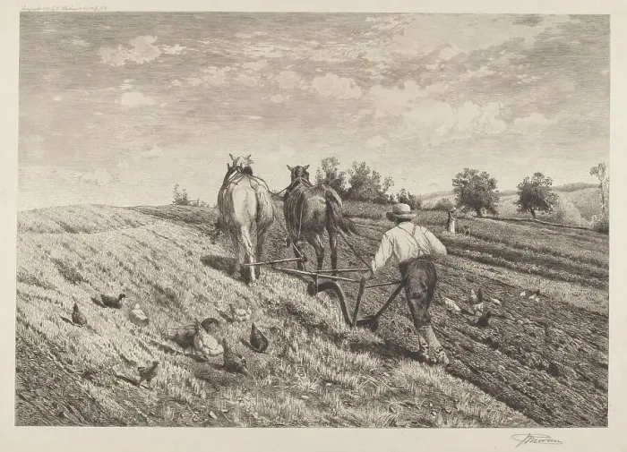 Framed Print : The Ploughman, 1886. Creator: Peter Moran Framed Print : The Ploughman, 1886. Creator: Peter Moran