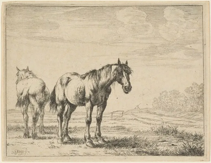 Framed Print : Two Plow Horses Standing in a Field, 1651. Creator: Dirck Stoop Framed Print : Two Plow Horses Standing in a Field, 1651. Creator: Dirck Stoop