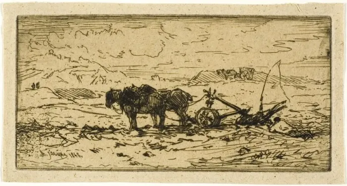 Framed Print : Plowman and his Team Resting, 1846. Creator: Charles Emile Jacque Framed Print : Plowman and his Team Resting, 1846. Creator: Charles Emile Jacque