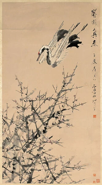 Plum Blossoms, Crane, and Spring, Qing dynasty ( 1644-1912); 1824-1896; c. 1892