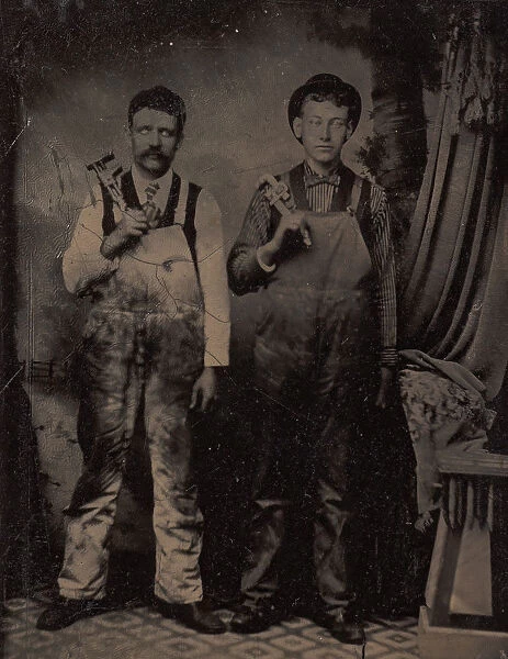 Two Plumbers in Overalls, 1880s. Creator: Unknown