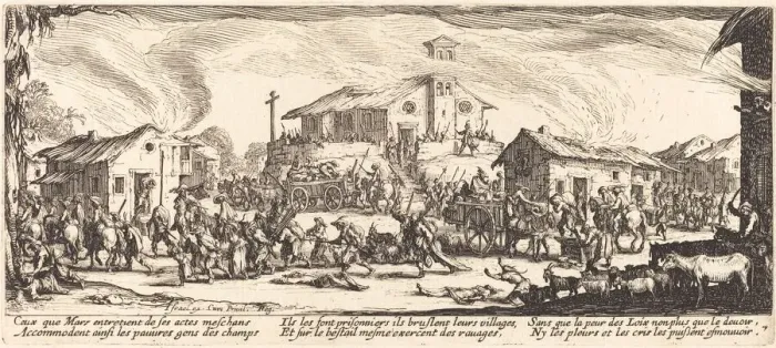 Framed Print : Plundering and Burning a Village, c. 1633. Creator: Jacques Callot Framed Print : Plundering and Burning a Village, c. 1633. Creator: Jacques Callot