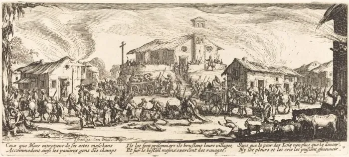 Framed Print : Plundering and Burning a Village, c. 1633. Creator: Jacques Callot Framed Print : Plundering and Burning a Village, c. 1633. Creator: Jacques Callot