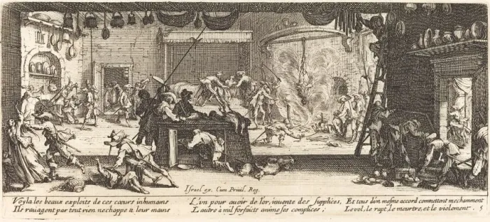 Framed Print : Plundering a Large Farmhouse, c. 1633. Creator: Jacques Callot Framed Print : Plundering a Large Farmhouse, c. 1633. Creator: Jacques Callot