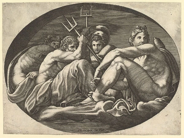 Pluto, Neptune, Minerva and Apollo, from a series of eight compositions after Francesco P