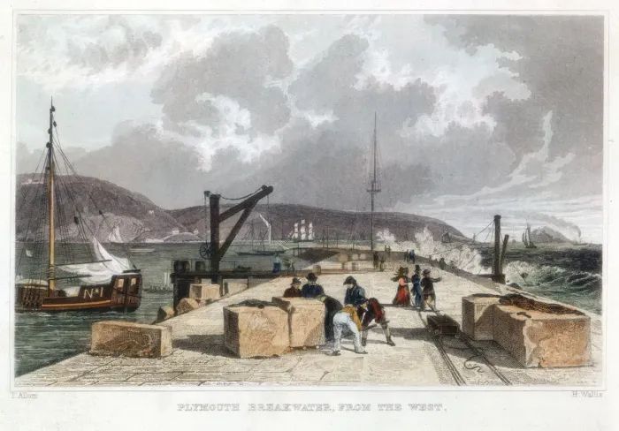Framed Print : Plymouth Breakwater from the West, 1829. Artist: Thomas Allom Framed Print : Plymouth Breakwater from the West, 1829. Artist: Thomas Allom