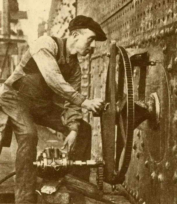 Framed Print : A Pneumatic Riveter Cutting Portholes in the Side of a Liner, c1930 Framed Print : A Pneumatic Riveter Cutting Portholes in the Side of a Liner, c1930