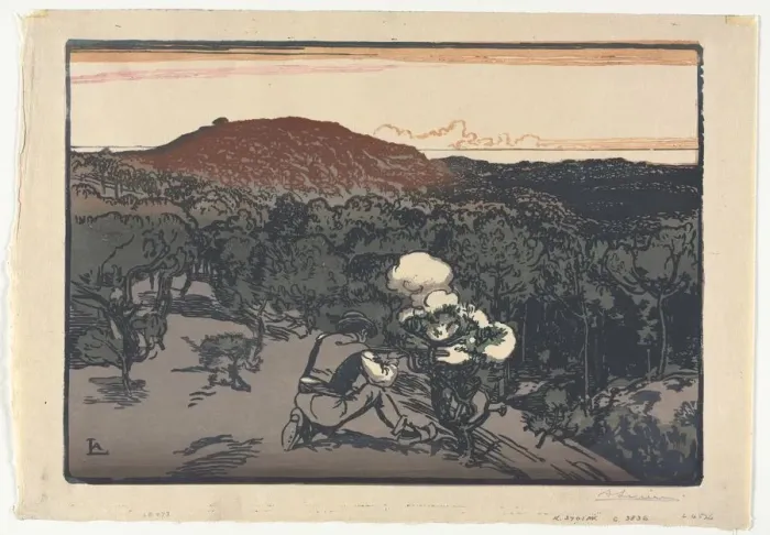 Framed Print : The Poacher, Dunes of Saint Jean de Mont, 1901. Creator: Auguste Louis Lepere (French Framed Print : The Poacher, Dunes of Saint Jean de Mont, 1901. Creator: Auguste Louis Lepere (French