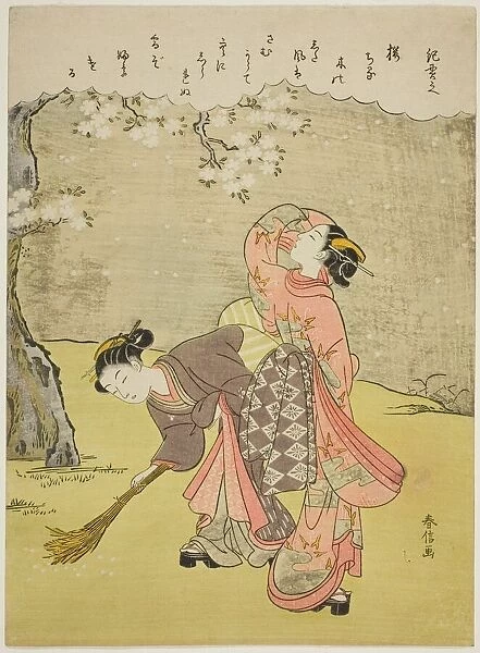 Poem by Ki no Tsurayuki, from an untitled series of Thirty-Six Immortal Poets, c. 1767  /  68