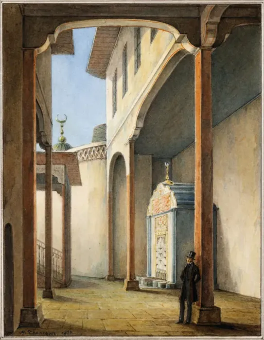 Framed Print : Poet Alexander Pushkin in the Palace of Bahcesaray, 1837. Artist: Chernetsov, Nikanor Grigoryevich (1805-1879) Framed Print : Poet Alexander Pushkin in the Palace of Bahcesaray, 1837. Artist: Chernetsov, Nikanor Grigoryevich (1805-1879)
