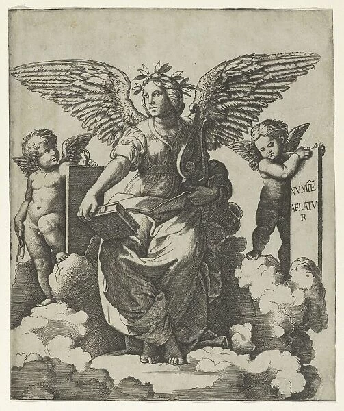 Poetry personified as a winged woman, ca. 1515. Creator: Marcantonio Raimondi