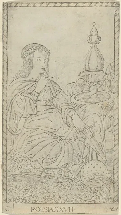 Framed Print : Poetry, plate 27 from Arts and Sciences, c.1465. Creator: Unknown Framed Print : Poetry, plate 27 from Arts and Sciences, c.1465. Creator: Unknown