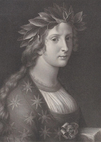 Poetry, a woman with a laurel crown, 1827. Creators: Raphael Morghen, Pietro Ermini