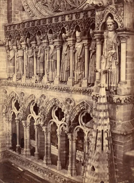 Framed Print : Pointed Arches, Sculptural Saints, and Rose Window on Unidentified Cathedral, 1880s Framed Print : Pointed Arches, Sculptural Saints, and Rose Window on Unidentified Cathedral, 1880s