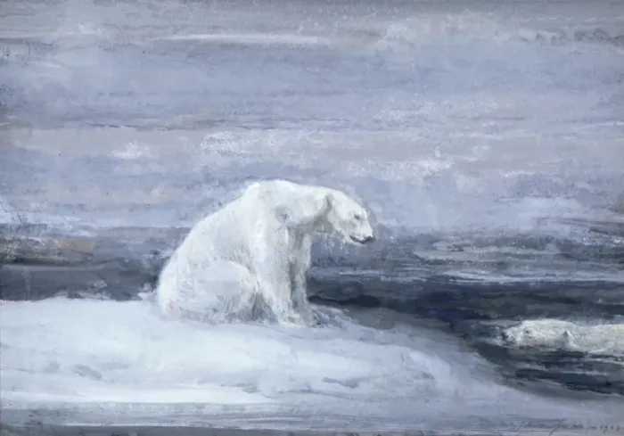 Framed Print : Polar Bears watching for Seals at an Ice Hole, c1867-1910. Artist: John MacAllan Swan Framed Print : Polar Bears watching for Seals at an Ice Hole, c1867-1910. Artist: John MacAllan Swan