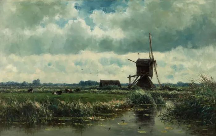 Framed Print : Polder landscape with windmill near Abcoude, c. 1870. Artist: Roelofs, Willem (1822-1897) Framed Print : Polder landscape with windmill near Abcoude, c. 1870. Artist: Roelofs, Willem (1822-1897)