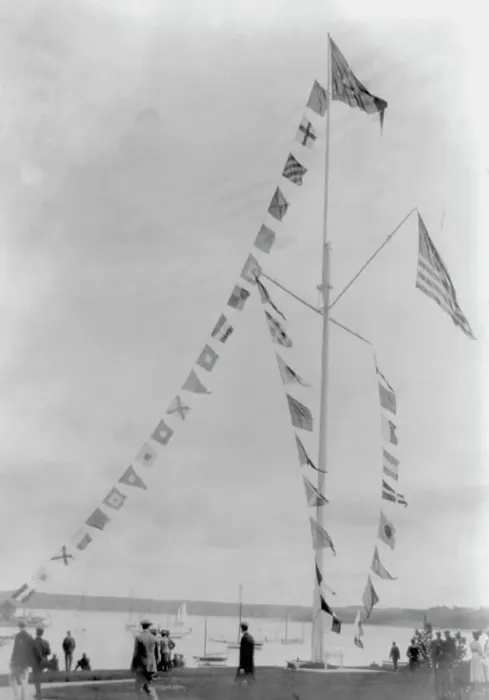 Framed Print : Pole with flags of different countries; sailboats in background, Oyster Bay, Long Island, N.Y. 1905 Creator: Frances Benjamin Johnston Framed Print : Pole with flags of different countries; sailboats in background, Oyster Bay, Long Island, N.Y. 1905 Creator: Frances Benjamin Johnston