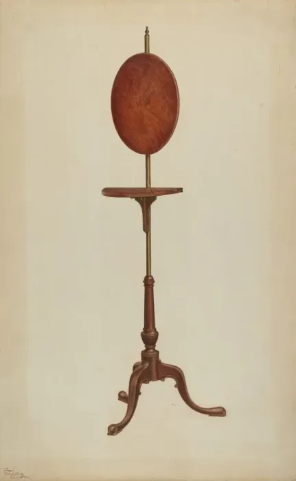 Framed Print : Pole Screen and Candlestand, 1940. Creator: Rolland Livingstone Framed Print : Pole Screen and Candlestand, 1940. Creator: Rolland Livingstone