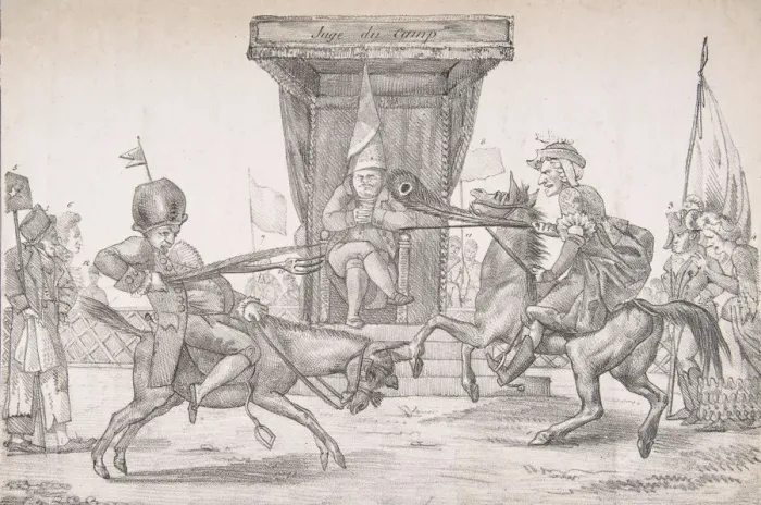 Framed Print : Polemical Duel between Lady Quotidienne and Sir Journal de Paris, 1821. 1821 Framed Print : Polemical Duel between Lady Quotidienne and Sir Journal de Paris, 1821. 1821
