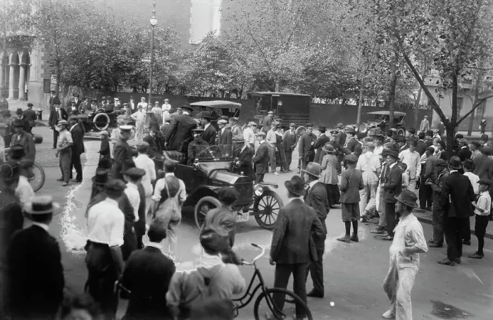 Framed Print : Police auto at 70th & Madison, between c1915 and c1920. Creator: Bain News Service Framed Print : Police auto at 70th & Madison, between c1915 and c1920. Creator: Bain News Service