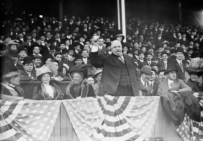 Framed Print : Former Police Chief Devery opening American League Park, 1910. Creator: Bain News Service Framed Print : Former Police Chief Devery opening American League Park, 1910. Creator: Bain News Service