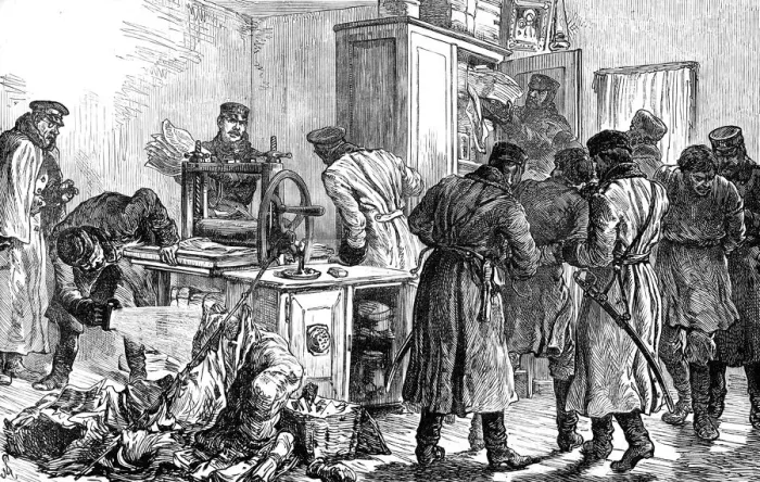 Framed Print : Police discovering a nihilist printing press, St Petersburg, Russia, 1887 Framed Print : Police discovering a nihilist printing press, St Petersburg, Russia, 1887