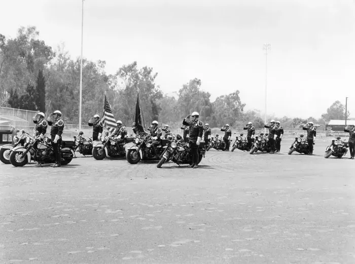 Framed Print : A police patrol with their Harley-Davidsons, America Framed Print : A police patrol with their Harley-Davidsons, America