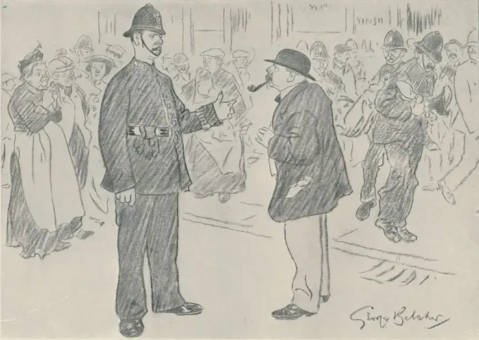 Framed Print : Police and the People, 1920. Artist: George Belcher Framed Print : Police and the People, 1920. Artist: George Belcher