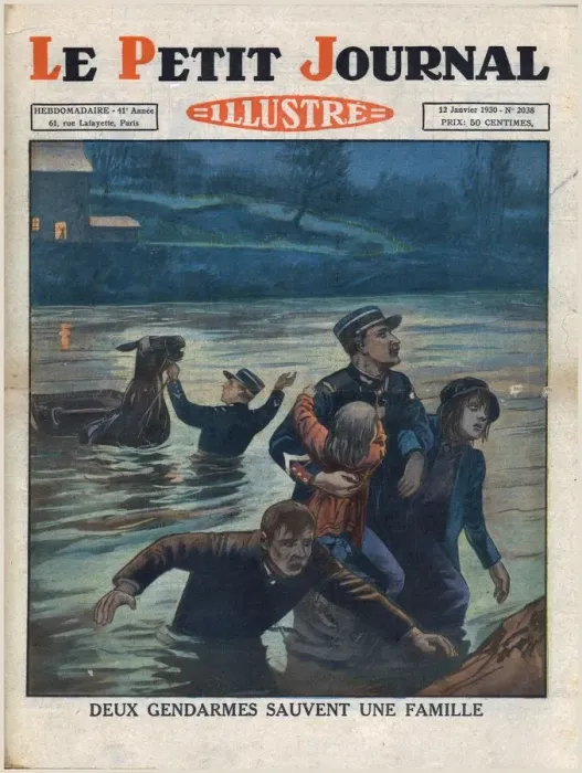 Framed Print : Two policemen save a family, 1930. Creator: Unknown Framed Print : Two policemen save a family, 1930. Creator: Unknown