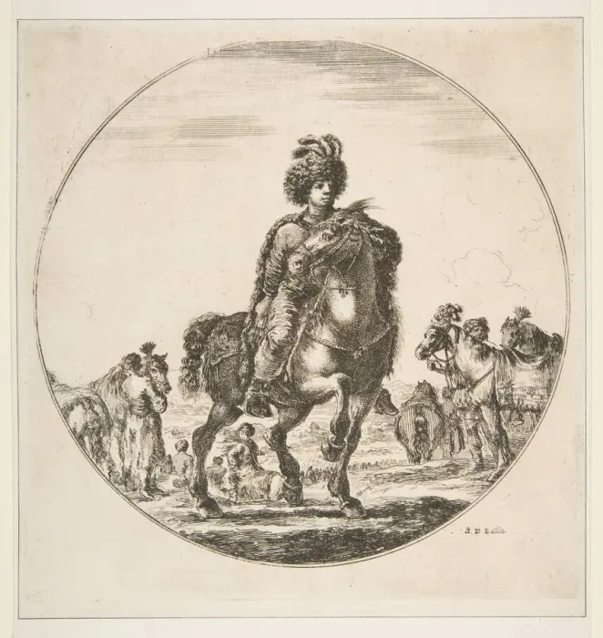 Framed Print : Polish horseman facing right, a circular composition, from Figures on Horseback (Cav