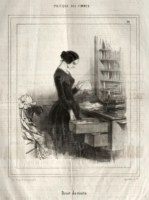 Framed Print : Politique des Femmes: Droit de visite, 1843. Creator: Paul Gavarni (French, 1804-1866) Framed Print : Politique des Femmes: Droit de visite, 1843. Creator: Paul Gavarni (French, 1804-1866)