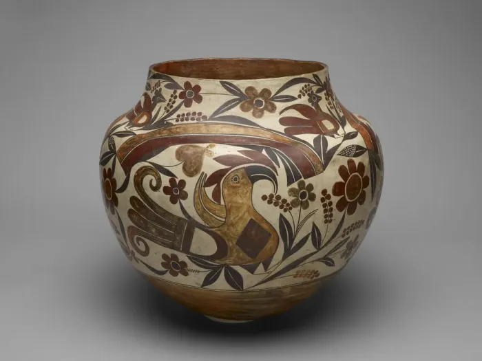Framed Print : Polychrome Jar with Rainbow, Macaw, and Floral Motifs, 1880s. Creator: Unknown Framed Print : Polychrome Jar with Rainbow, Macaw, and Floral Motifs, 1880s. Creator: Unknown