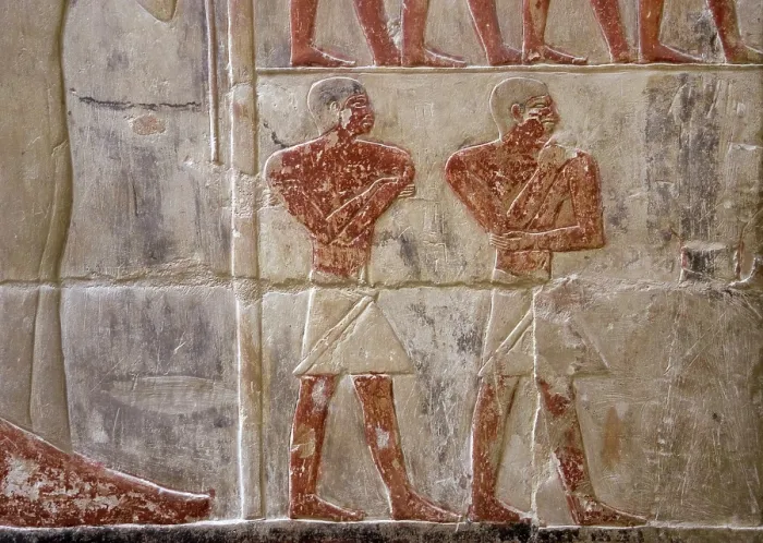 Framed Print : Polychrome relief depicting two Egyptian men, Mastaba of Mereruka, Saqqara, Egypt, 2003. Creator: Unknown Framed Print : Polychrome relief depicting two Egyptian men, Mastaba of Mereruka, Saqqara, Egypt, 2003. Creator: Unknown