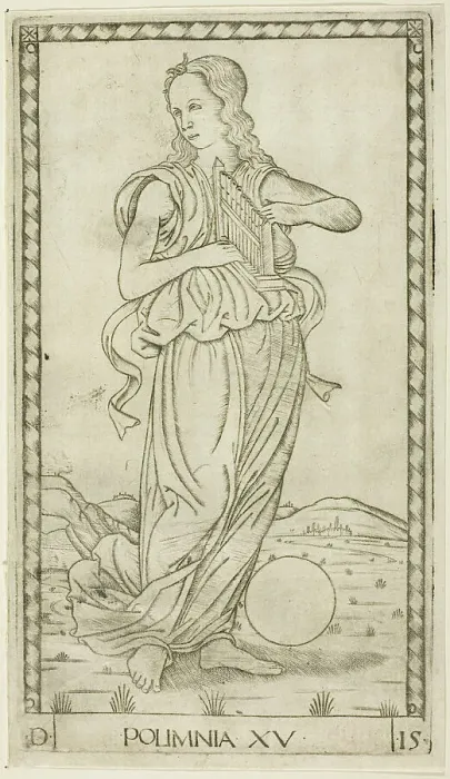 Framed Print : Polyhymnia, plate fifteen from Apollo and the Muses, c.1465. Creator: Unknown Framed Print : Polyhymnia, plate fifteen from Apollo and the Muses, c.1465. Creator: Unknown