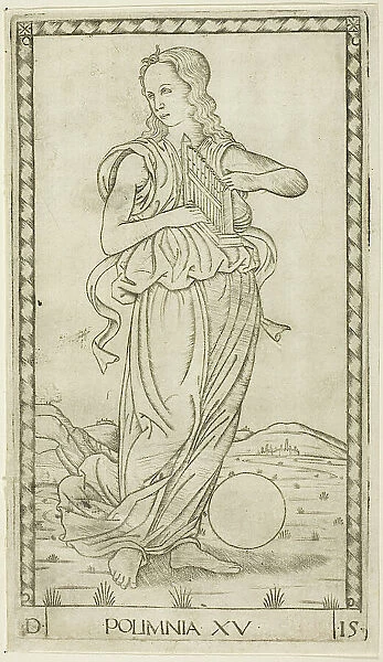 Polyhymnia, plate fifteen from Apollo and the Muses, c.1465. Creator: Unknown