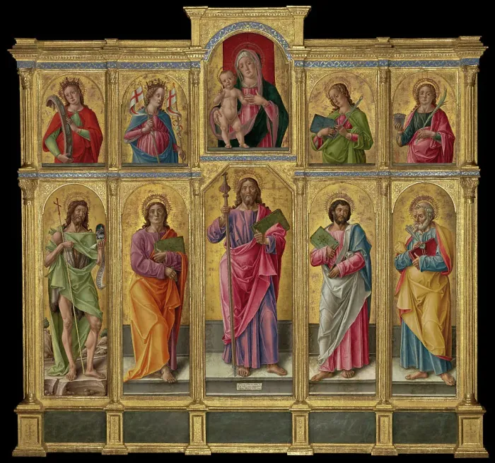 Framed Print : Polyptych with Saint James Major, Madonna and Child, and Saints, 1490. Creator: Bartolomeo Vivarini Framed Print : Polyptych with Saint James Major, Madonna and Child, and Saints, 1490. Creator: Bartolomeo Vivarini