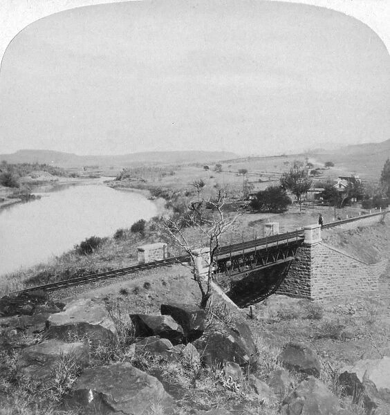 Pom-pom bridge and Boer headquarters telegraph station, Tugela River, Natal, South Africa, 1901. Artist: Underwood & Underwood