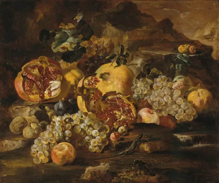 Framed Print : Pomegranates and Other Fruit in a Landscape. Creator: Abraham Brueghel Framed Print : Pomegranates and Other Fruit in a Landscape. Creator: Abraham Brueghel