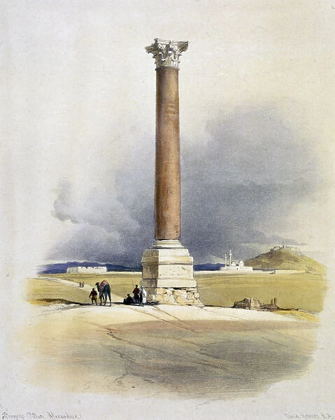 Pompeys Pillar, Alexandria, Egypt, 19th century. Artist: David Roberts