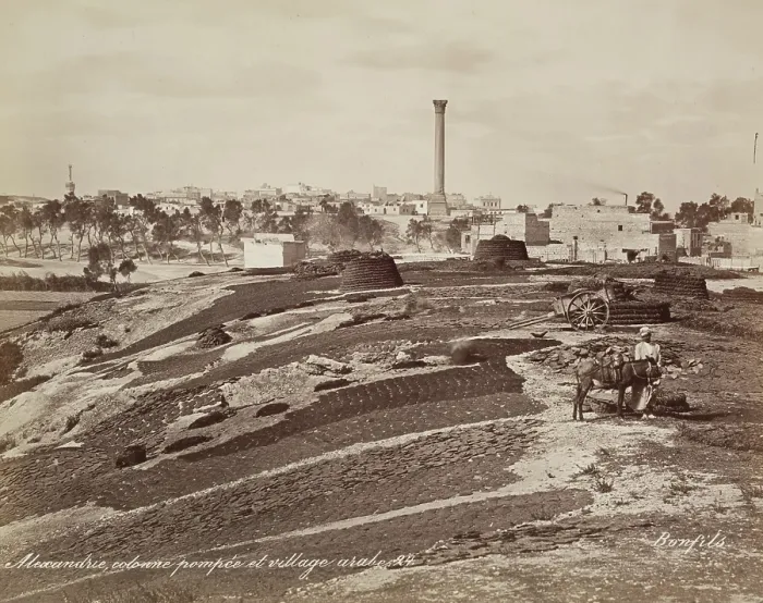 Framed Print : Pompey's Pillar and Arab Village at Alexandria, 19th century. Creator: Maison Bonfils. Pompey's Pillar and Arab Village at Alexandria, 19th century. Creator: Maison Bonfils Framed Print : Pompey's Pillar and Arab Village at Alexandria, 19th century. Creator: Maison Bonfils. Pompey's Pillar and Arab Village at Alexandria, 19th century. Creator: Maison Bonfils