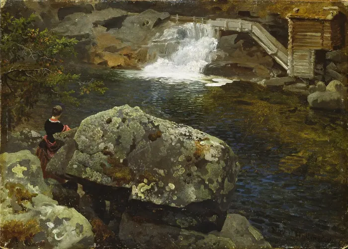 Framed Print : By the Mill Pond. Artist: Gude, Hans (1825-1903) Framed Print : By the Mill Pond. Artist: Gude, Hans (1825-1903)