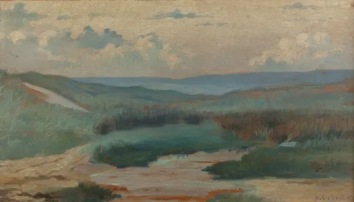 Framed Print : A pond in the dunes, in the evening, Siouville, 1889. Creator: Alphonse Osbert Framed Print : A pond in the dunes, in the evening, Siouville, 1889. Creator: Alphonse Osbert